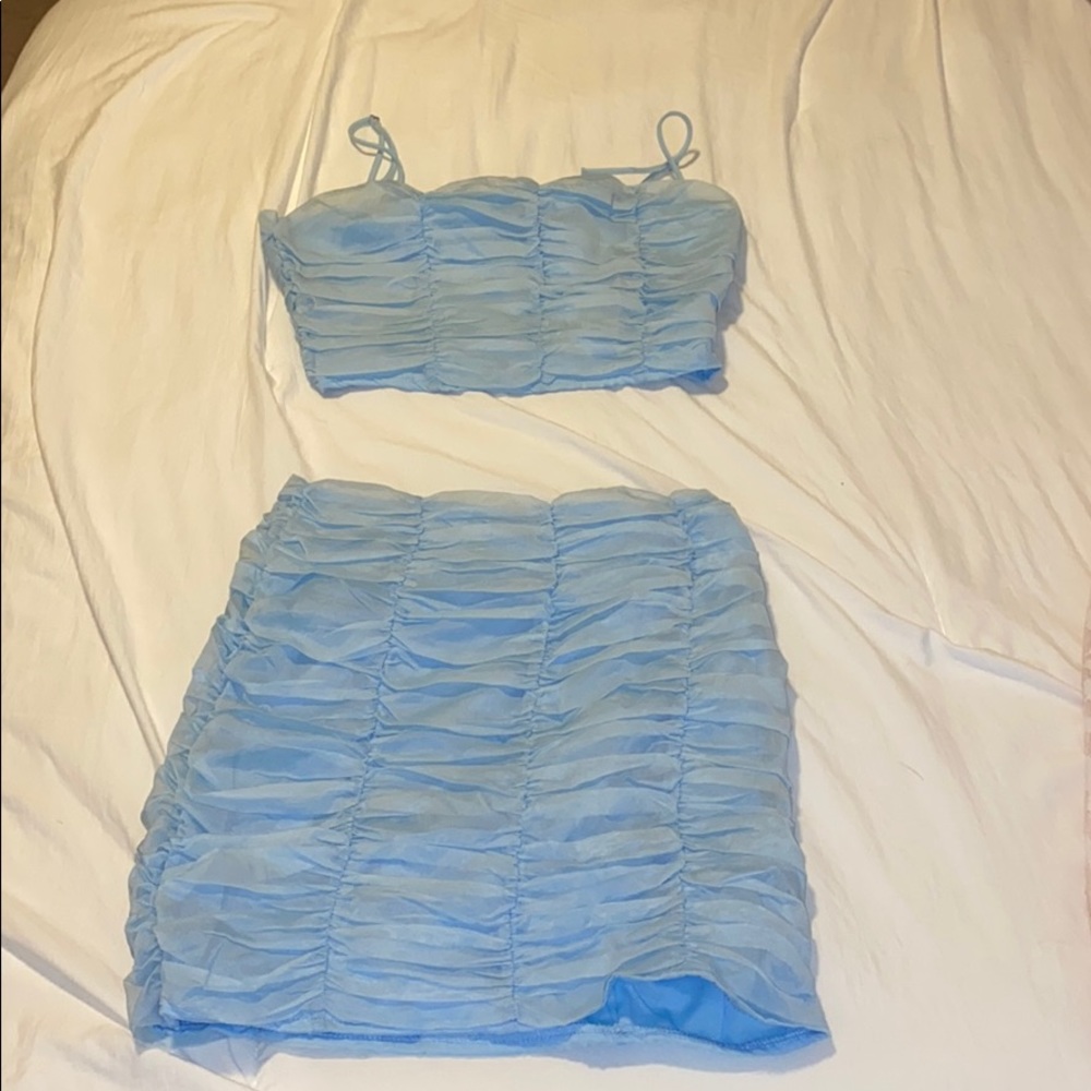 Ruched mini skirt and crop top